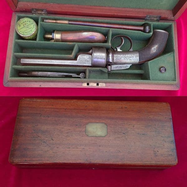 A Cased .40 calibre English Transitional Percussion Revolver by S. Nock. Circa 1855. Ref 3028.